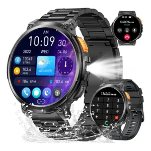 Smartwatch Relógio Lanterna Bluetooth 730mah Multifuncional Preto Aço Inoxidável