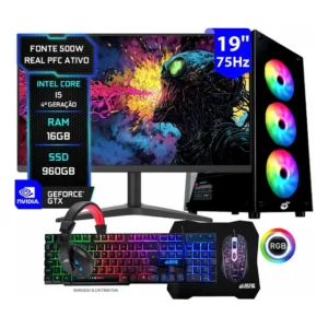 Pc Gamer Completo Setup Ninja Titan I, Intel Core I5, 16gb Ram, Ssd 960gb, Vídeo 2gb, Monitor 19 , Kit Periféricos