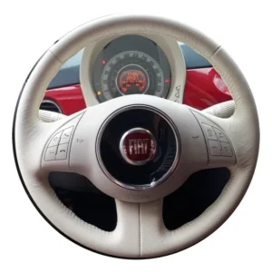 Capa De Volante Costurada Fiat 500 Em Couro Creme Creme