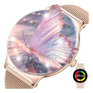 Relógio Smartwatch Ultrafino Esporte Amoled Tela Android Ios Ouro Rosa Mesh