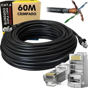 Cabo De Rede Cat6 Stp Blindado Dupla Capa Uso Externo 60 Mt