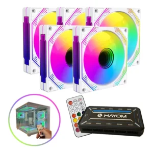 Kit 5 Fans Brancas 6 Pinos Argb Rgb C/ Controladora Controle