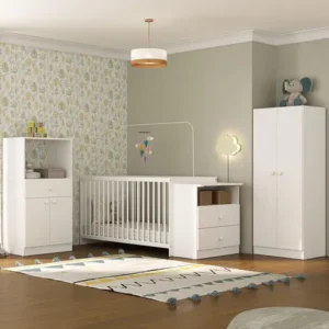 Quarto De Bebê Infantil Com Armário Berço-cômoda E Colchão Incluso Olívia Multimóveis Branco