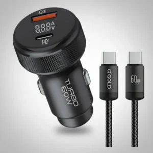 Kit Carregador Veicular Turbo 60w Tipoc Automotivo Usb Carro Preto