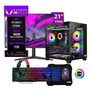 Pc Gamer Completo Setup Ninja Lexus I, Amd Ryzen 7 5700g, 16gb Ddr4, Ssd M.2 1tb, Monitor 21 , Kit Periféricos