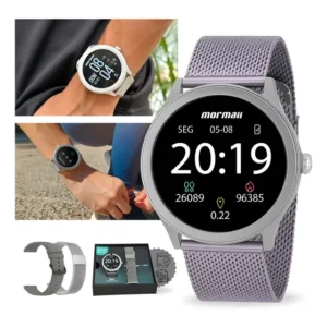 Relógio Smartwatch Mormaii Redondo + Pulseira Metal Unissex Prateado