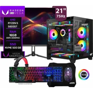 Pc Gamer Completo Setup Ninja Trigger I, Amd Ryzen 5 5600gt, 16gb Ddr4, Ssd M.2 500gb, Monitor 21 , Kit Periféricos