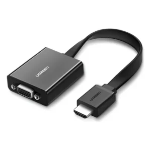 Adaptador Hdmi Pra Vga Ugreen Porta Áudio 3.5mm 1080p 60hz Cinza Escuro E Preto