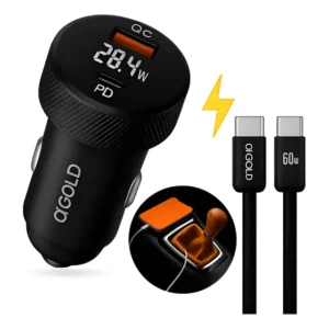 Kit Carregador Veicular Turbo 60w Usb-c Automotivo Usb Carro Preto