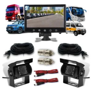 Kit Tela 9.0 Pol. 2 Câmera Infra 12v 2 Cabo 20m Prova D'água