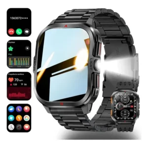 Smartwatch Relógio Inteligente Lanterna Homem Militar Tático Preto