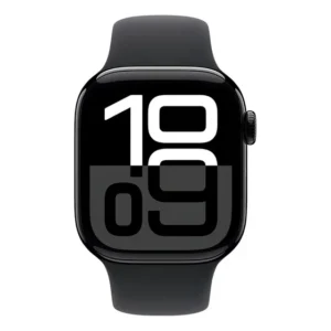 Apple Watch Series 10 GPS • Caixa preta brilhante de alumínio – 42 mm • Pulseira esportiva preta – P/M