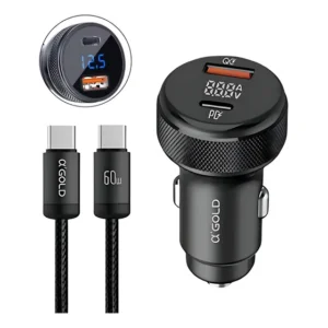 Carregador Veicular Turbo 60w Com Cabo Automotivo 2 Saidas Preto
