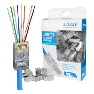 Conector Blindado Rj45 Macho Cat6/cat5e De Rede Vazado 100un