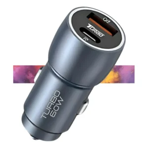 Carregador Veicular Turbo 60w Com Cabo Automotivo Carro Cinza