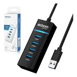 Hub Usb 4 Portas Usb 3.0 Com Led Exbom Uh-30a Preto