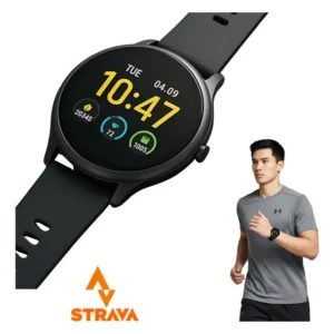 Smart Watch Corrida Strava Masculin Ios Android Aprova Dagua Preto Espacial - Blue Silicone Preto
