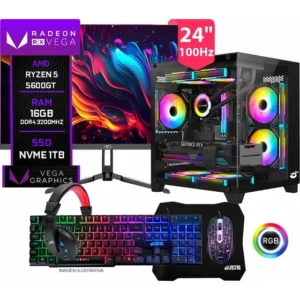 Pc Gamer Completo Setup Ninja Trigger Ii, Amd Ryzen 5 5600gt, 16gb Ddr4, Ssd M.2 1tb, Monitor 24 100hz, Kit Periféricos