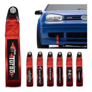 Tow Strap Hook Cinta Para Reboque Fita Esportiva Tuning Cor Vermelho Com Bordado Turbo Detalhe Vermelho