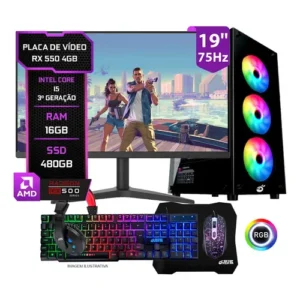 Pc Gamer Completo Setup Ninja Shadow III, RX 550 4GB, Intel Core I5, 16gb Ram, Ssd 480gb, Monitor 19", Kit Periféricos