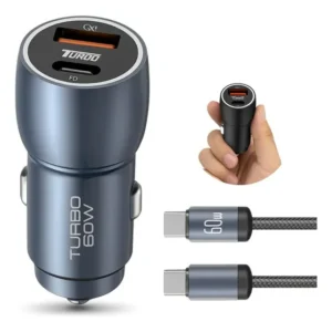Carregador Veicular Turbo 60w Kit Com Cabo Carro Automotivo