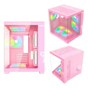 Gabinete Mid Tower Gamer Aquário Clanm Candy Rosa Mini-ITX Micro-ATX ATX