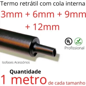 Kit Termo Retrátil C/ Cola Interna 3mm 6mm 9mm 12mm 1 Metro