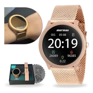 Relógio Smartwatch Feminino Mormai Redondo + Pulseira Extra Rose Rosa