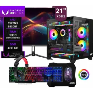 Pc Gamer Completo Setup Ninja Trigger I, Amd Ryzen 5 5600gt, 16gb Ddr4, Ssd 480gb, Monitor 21 , Kit Periféricos