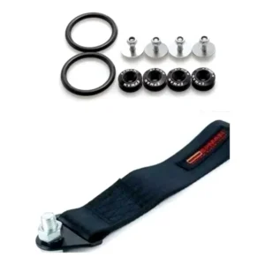 Kit Anilha Para-choque + Cinta Reboque Tow Strap Epman Preto Preto