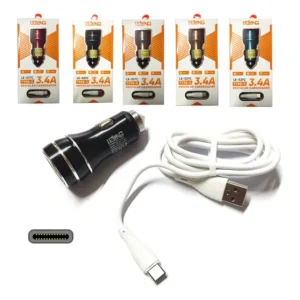 Carregador Veicular Rápido Lelong 3.4A 2 USB Cabo Tipo-C 1m