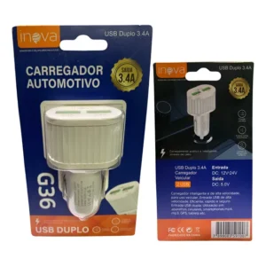 Cabo Usb Duplo G36 Inova 3.4a Carregador Automotivo Branco