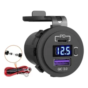 Tomada Carregador Veicular Qc3.0 + Pd3.0 (tipo C) Voltímetro