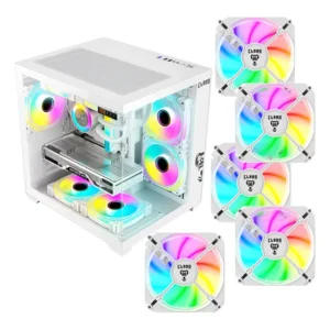 Gabinete Gamer CLANM Grodd Vidro Temperado Branco 5 Fan Cooler RGB