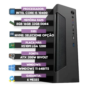 Pc Computador Micro Cpu Intel I5 10400, Nvme, Mem. Ram, Slim 250 Gb 8 Gb Video Integrado