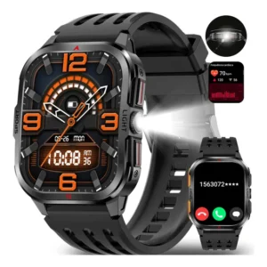 Relógio Smartwatch Esportes Lanterna Militar À Prova Choque Preto Silicone