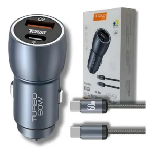 Carregador Veicular Turbo 60w Kit Com Cabo Carro Automotivo Azul