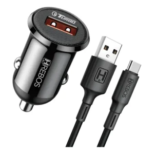 Carregador Veicular Turbo Usb 18w + Cabo Tipo-c 1m Hrebos