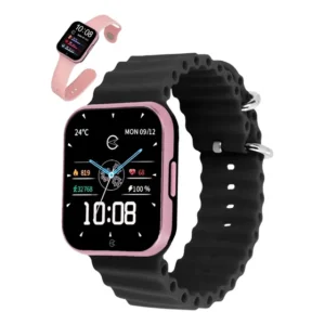 Smartwatch Feminino Com 2 Pulseiras Preto E Rosa Champion