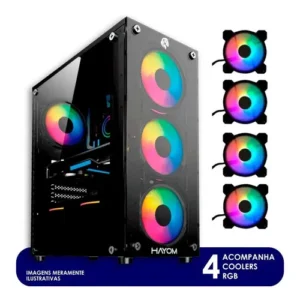 Gabinete Gamer Frente/lateral De Vidro C/ 4fans Rgb Usb 3.0 Cor Preto 1729