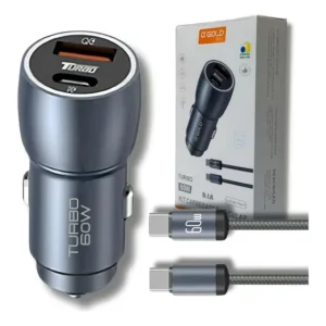 Carregador Veicular Turbo 60w Kit Com Cabo Carro Automotivo Cor Cinza