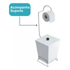 Lixeira Com Suporte Cromado De Papel Higiênico Branca Branco - Imagem 5