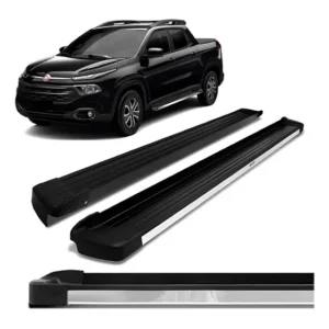 Par Estribo Preto Com Aplique Inox Fiat Toro 2016/2024 Bepo Preto