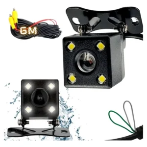 Camera De Ré Visao Frontal Auto Noturna 4leds Mini Quadrada