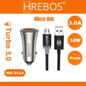 Carregador Turbo Veicular Carro Usb C/cabo Micro Usb V8 3.0a Prateado Micro Usb