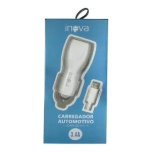 Carregador Automotivo 3.4a (2 Usb ) Inova Tipo-c Branco