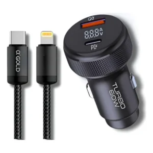 Kit Carregador Veicular 60w Display + Cabo Compatível Iphone Preto