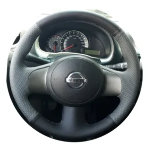 Capa De Volante Costurada Nissan March 11 A 14 Cinza E Preto Linho