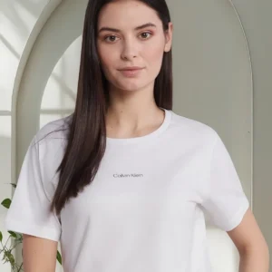 Camiseta Calvin Klein Logo Central Pequeno Feminino