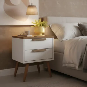 Mesa De Cabeceira Com 2 Gavetas Conect Santos Andirá Acabamento Pintura Cor Branco TX/Jatobá